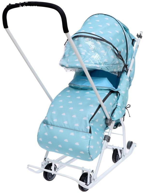 Санки-коляска «Наши детки 3-1К», принт с облачками, цвет голубой
