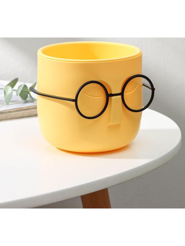 Кашпо для цветов со вставкой «Стив», 650 мл, d=11,5 см, h=10,5 см, цвет банановый