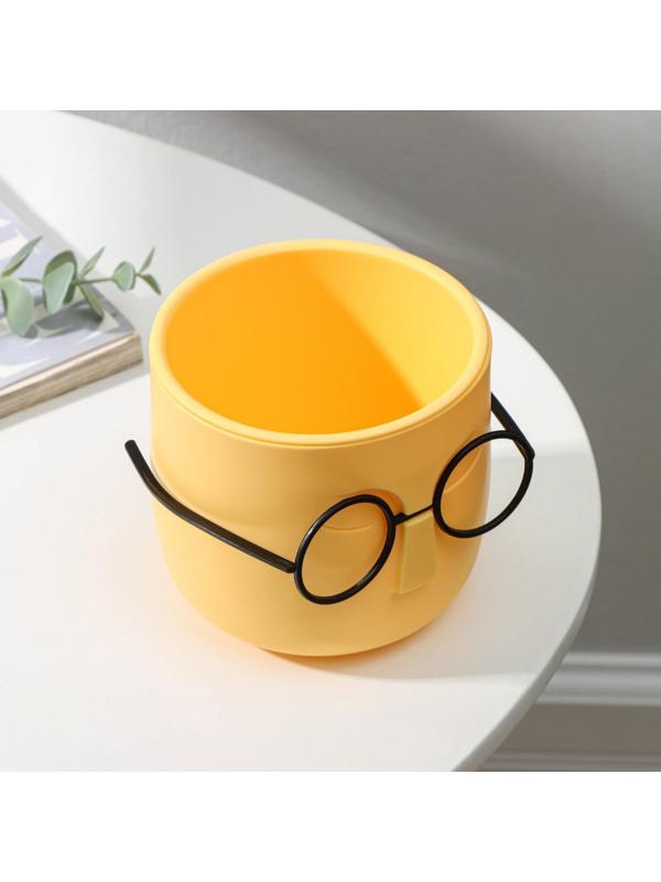 Кашпо для цветов со вставкой «Стив», 650 мл, d=11,5 см, h=10,5 см, цвет банановый