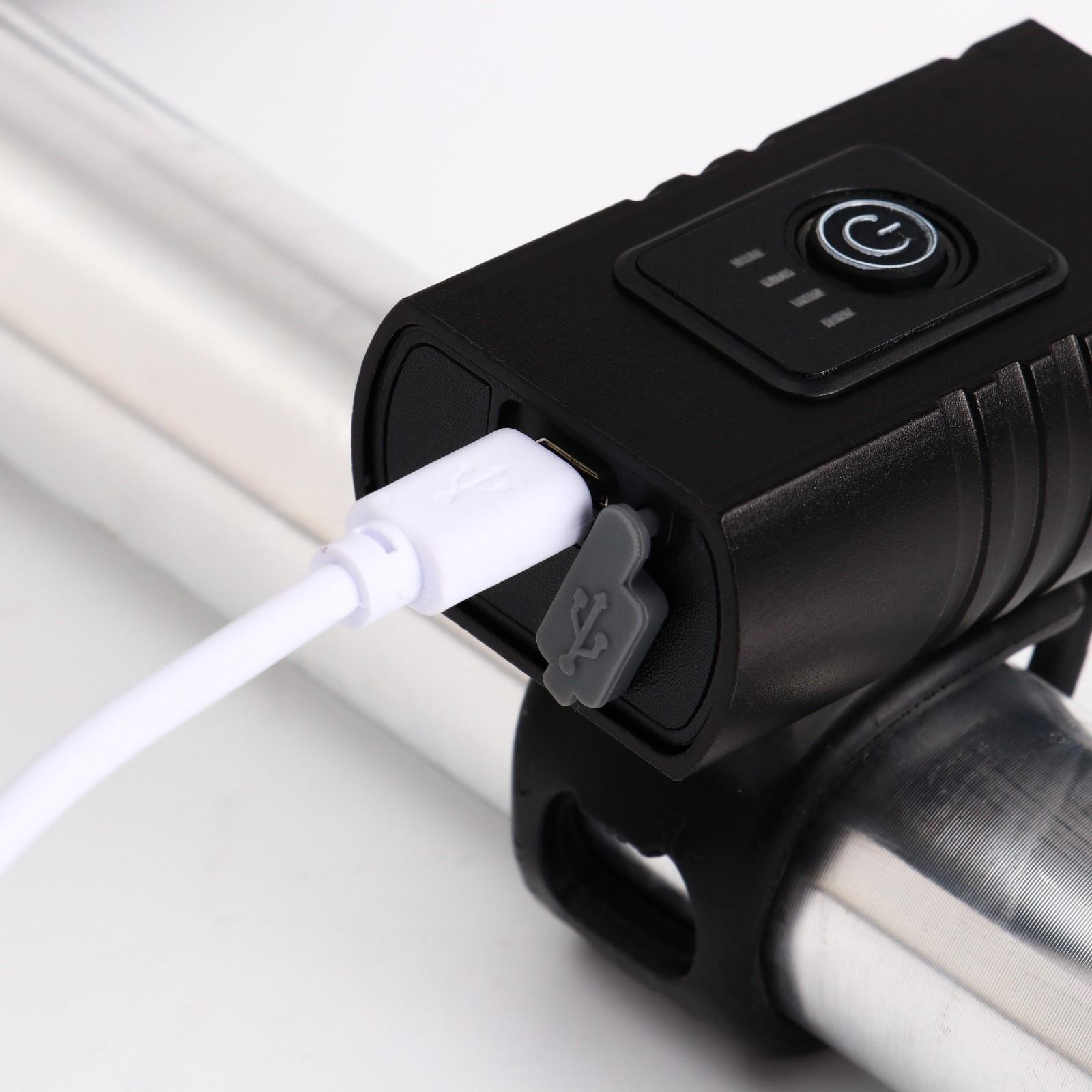 Фонарь велосипедный аккумуляторный, 10Вт, 1200мАч, 600 лм, 6 режимов, 2LED, IPX5, 6.5 x 3.8 см 91353