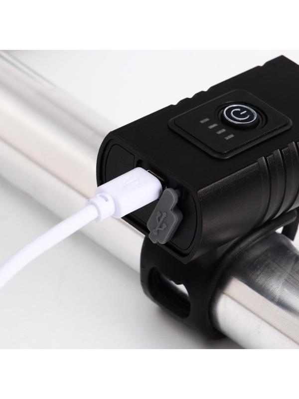 Фонарь велосипедный аккумуляторный, 10Вт, 1200мАч, 600 лм, 6 режимов, 2LED, IPX5, 6.5 x 3.8 см 91353