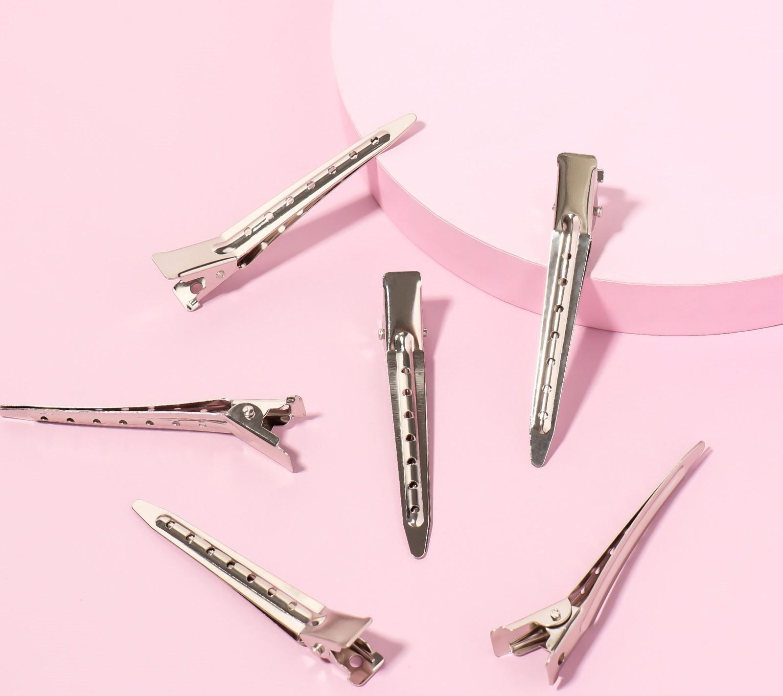 Зажимы для волос, 7 см, 6 шт, цвет серебристый