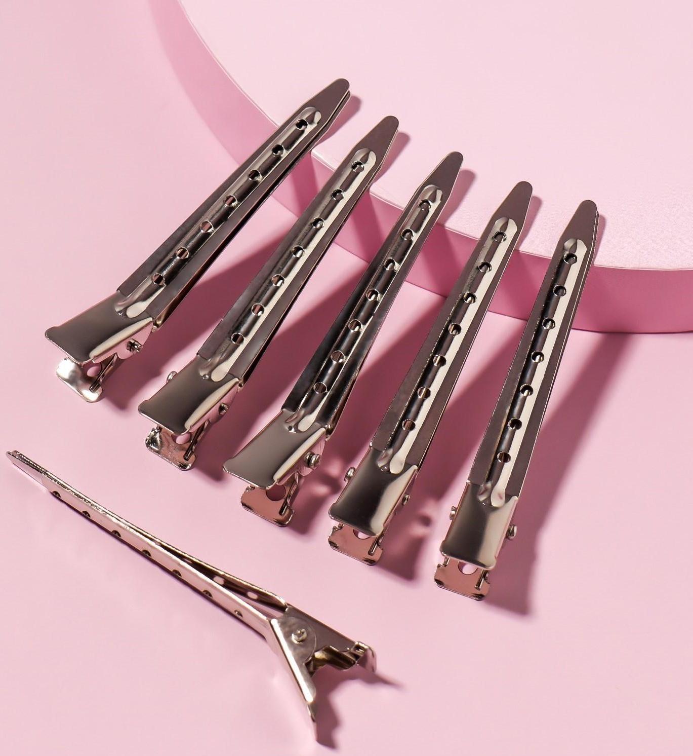 Зажимы для волос, 7 см, 6 шт, цвет серебристый