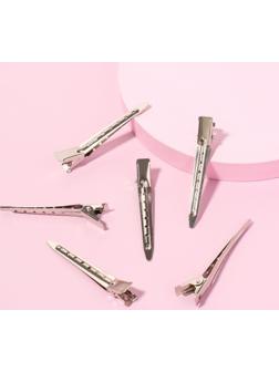 Зажимы для волос, 7 см, 6 шт, цвет серебристый