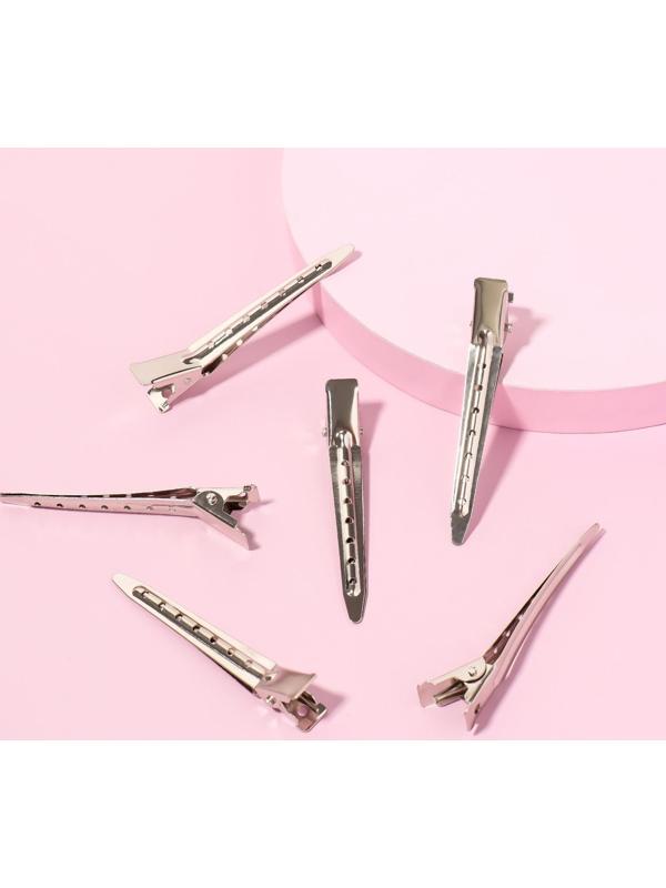 Зажимы для волос, 7 см, 6 шт, цвет серебристый