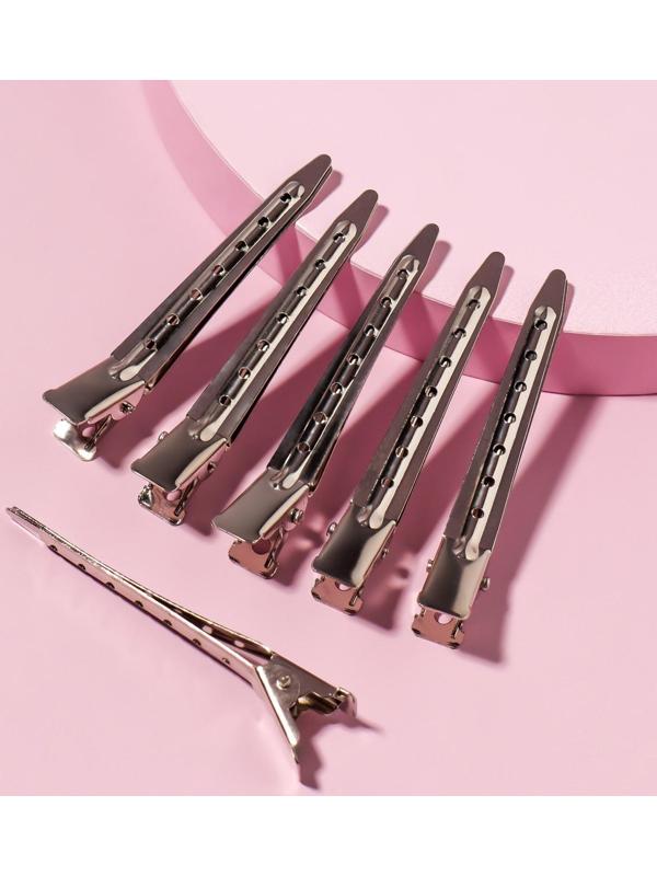 Зажимы для волос, 7 см, 6 шт, цвет серебристый