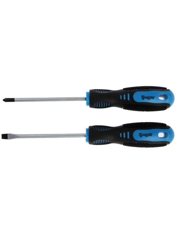 Набор отверток ТУНДРА, CrV, хром, магнит, 2К рукоятки, PH1 и SL5 х 100 мм, 2 шт.