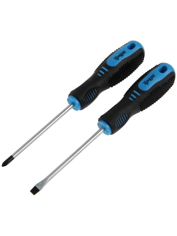 Набор отверток ТУНДРА, CrV, хром, магнит, 2К рукоятки, PH1 и SL5 х 100 мм, 2 шт.