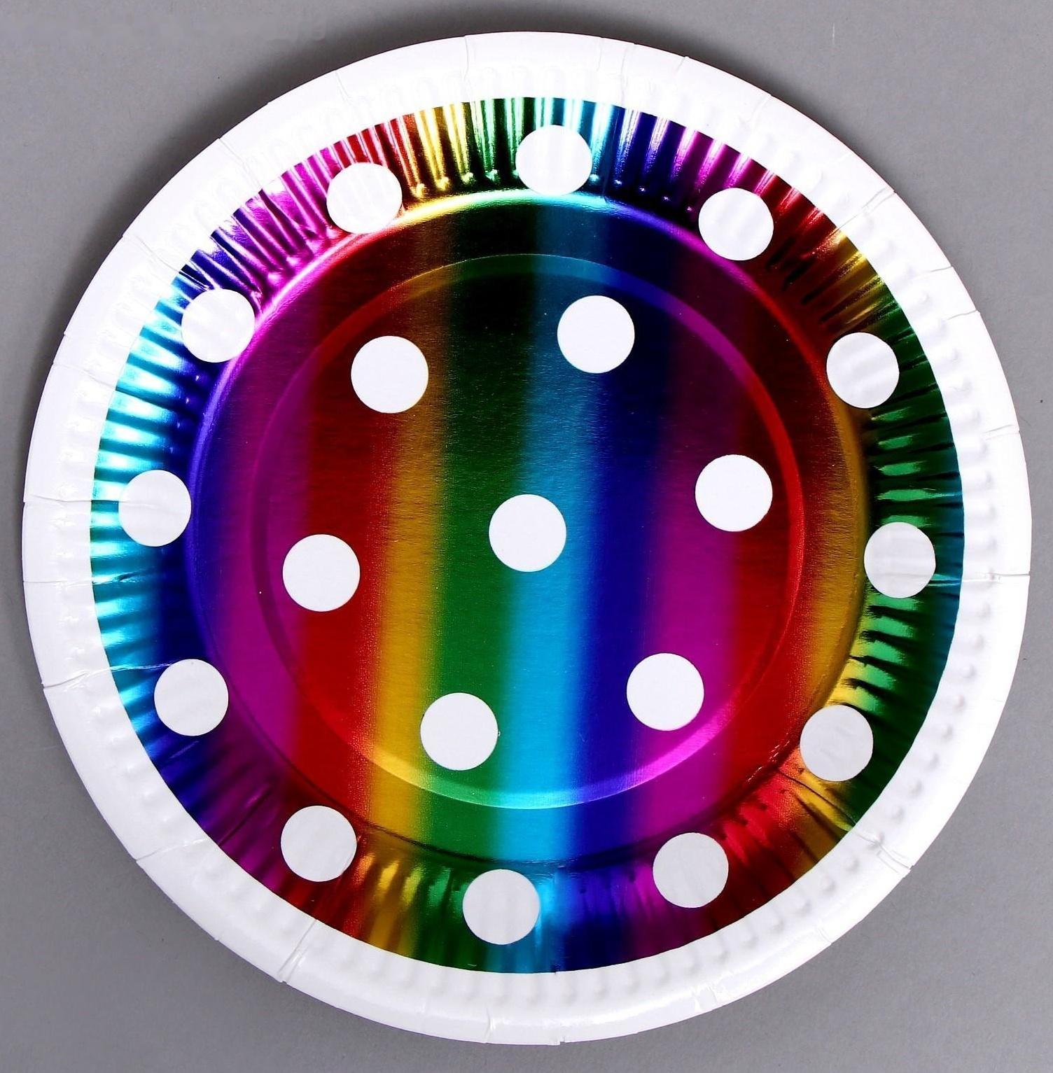 Тарелки бумажные «Горох», в наборе 6 штук, цвет радуга