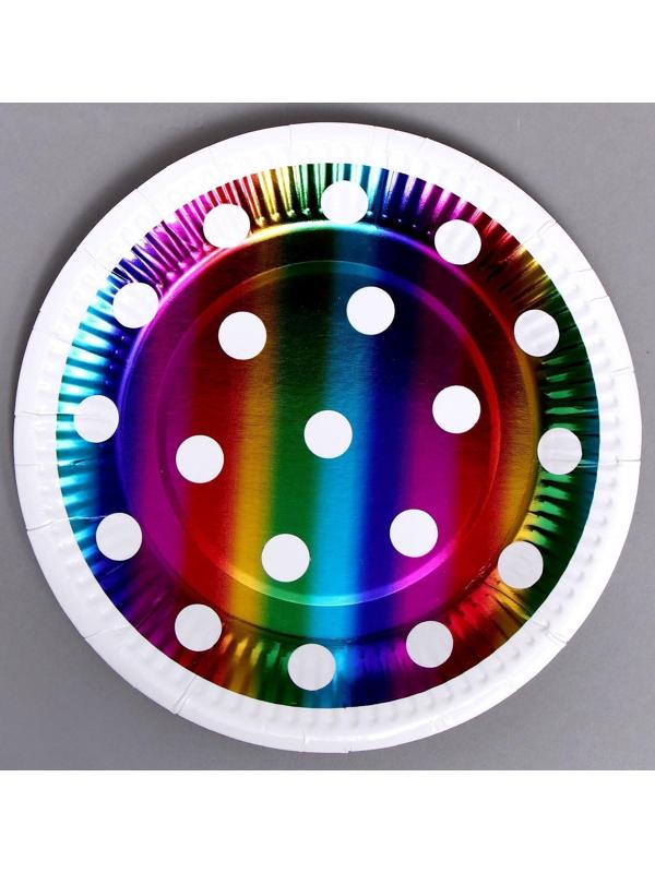 Тарелки бумажные «Горох», в наборе 6 штук, цвет радуга