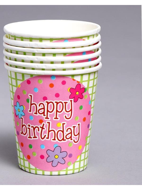 Стаканы бумажные «С днём рождения», в наборе 6 штук