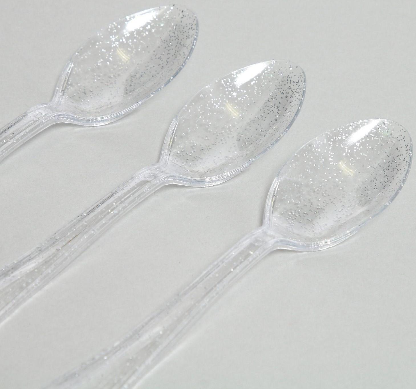 Ложки пластиковые «Блеск», в наборе 12 штук, цвет серебро