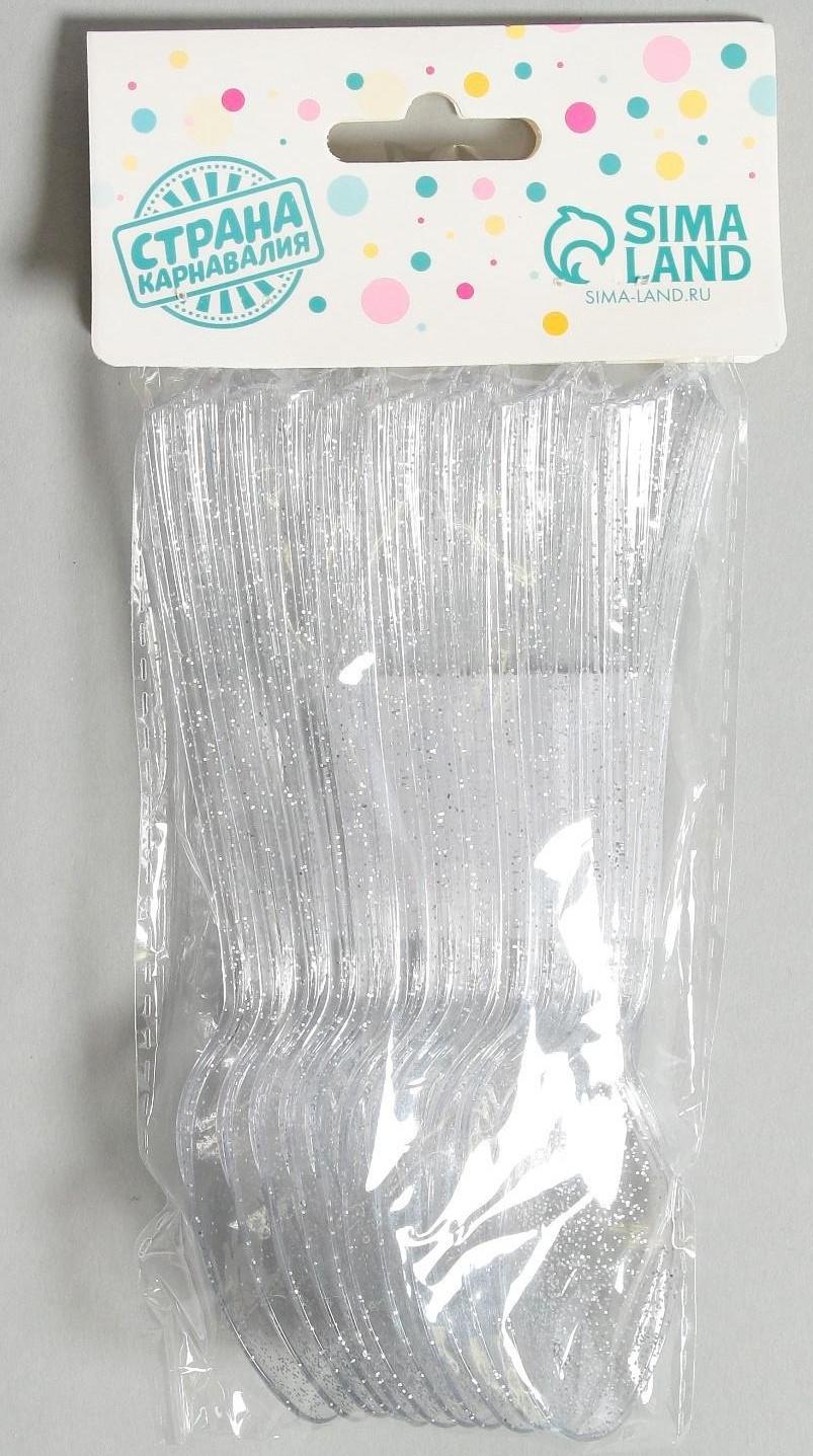 Ложки пластиковые «Блеск», в наборе 12 штук, цвет серебро