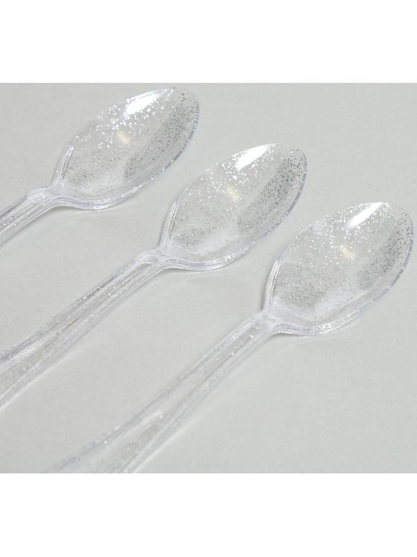 Ложки пластиковые «Блеск», в наборе 12 штук, цвет серебро