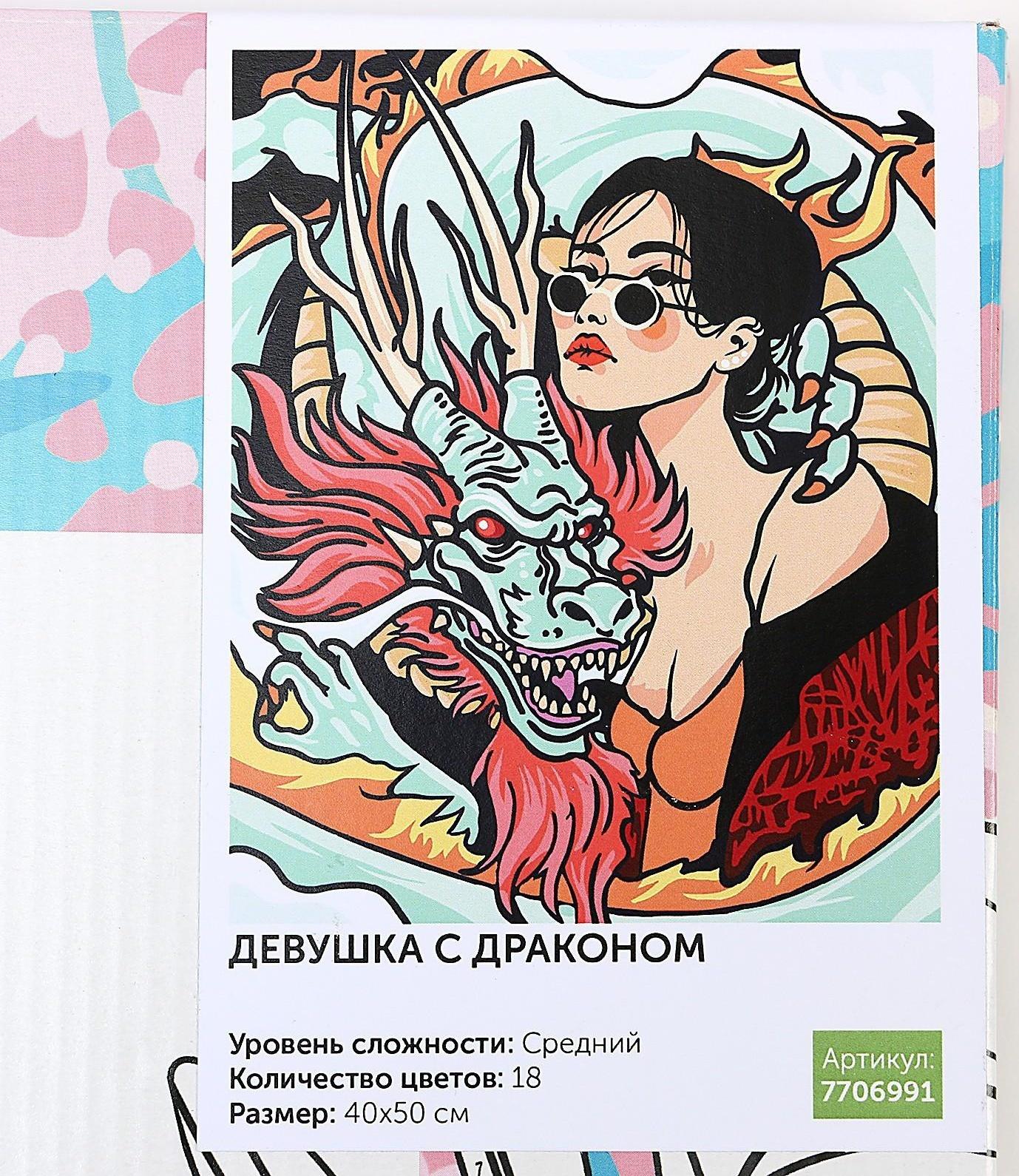 Картина по номерам на холсте с подрамником «Девушка с драконом» 40х50 см