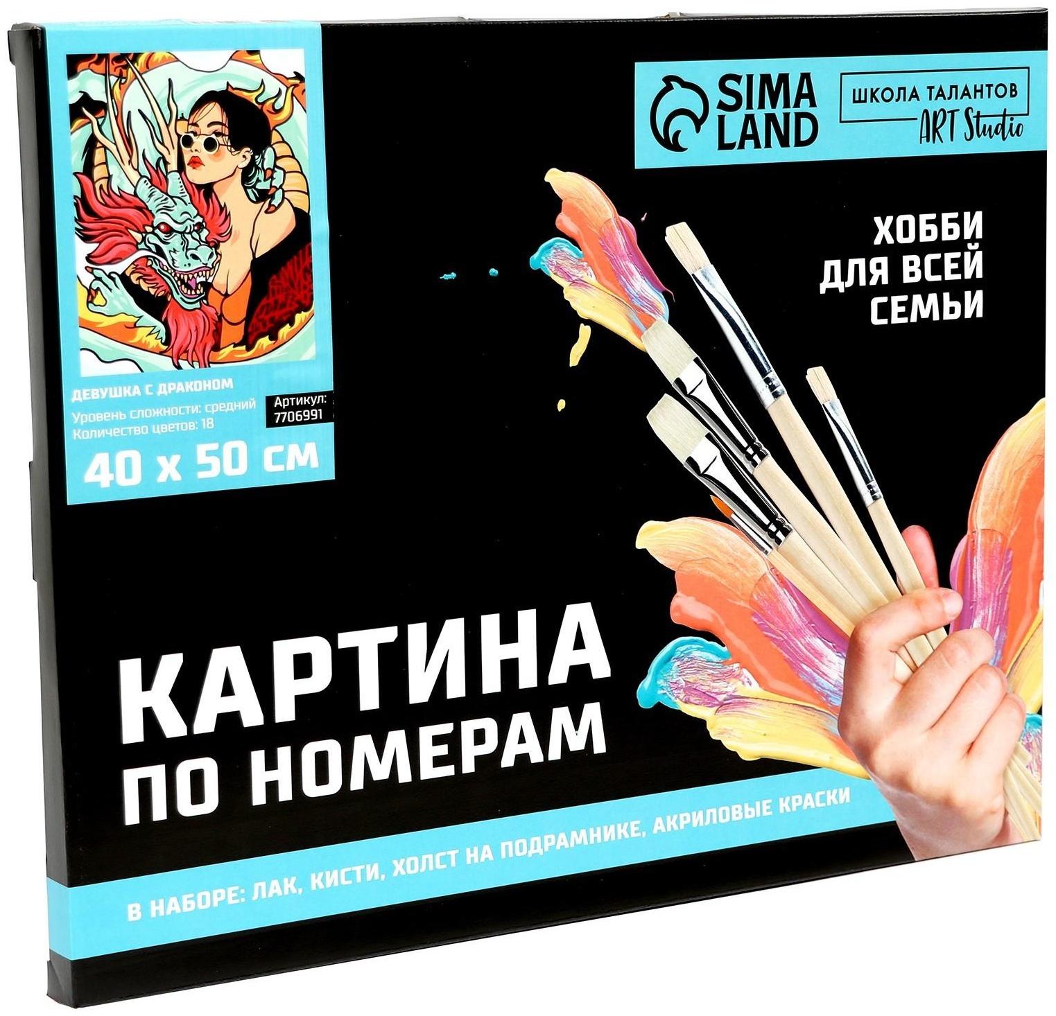 Картина по номерам на холсте с подрамником «Девушка с драконом» 40х50 см