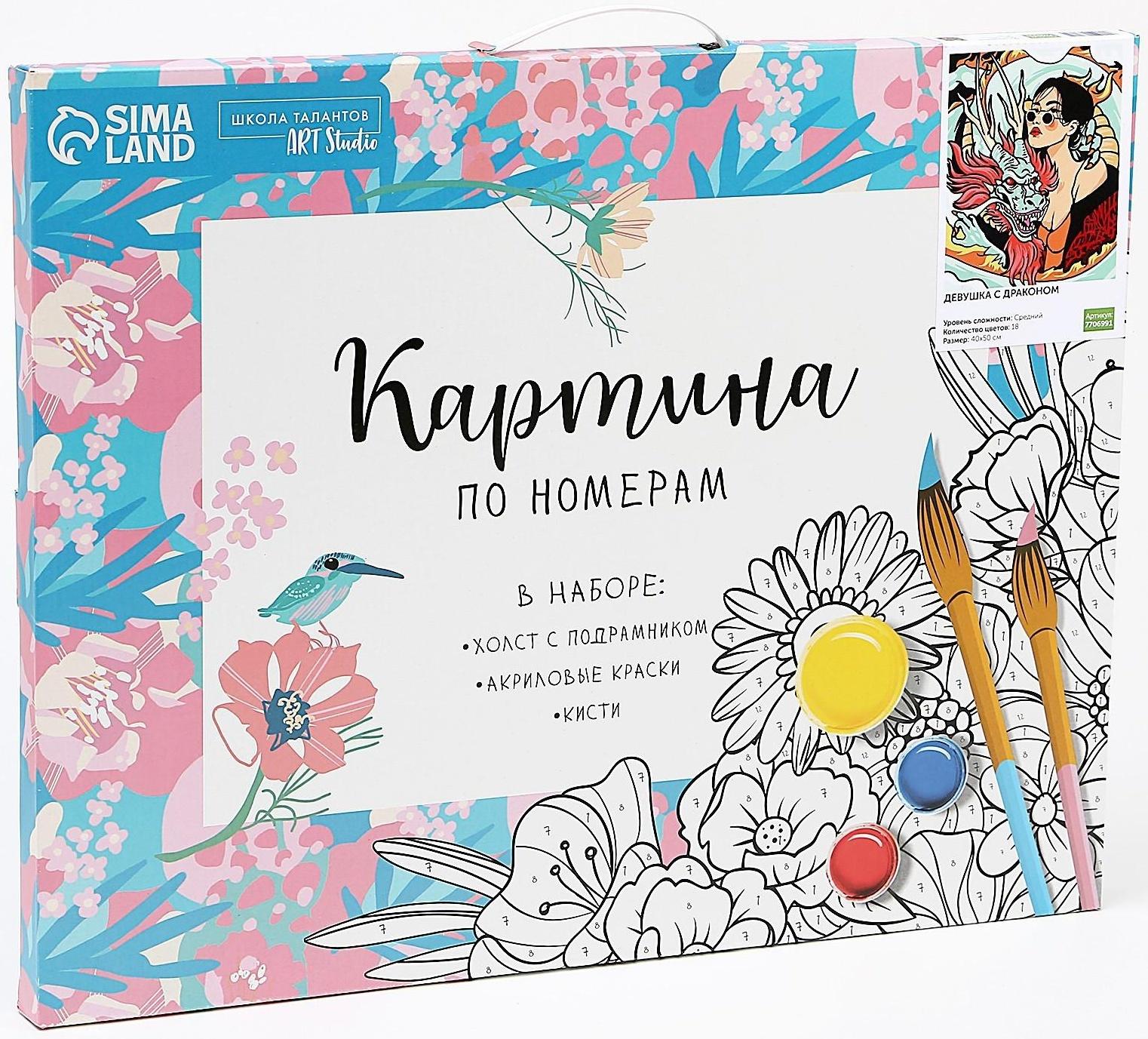 Картина по номерам на холсте с подрамником «Девушка с драконом» 40х50 см