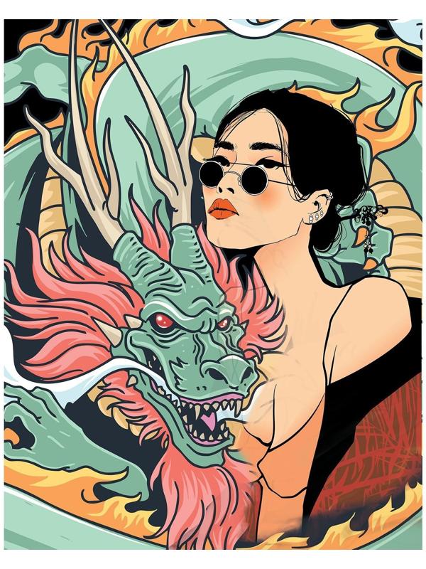 Картина по номерам на холсте с подрамником «Девушка с драконом» 40х50 см