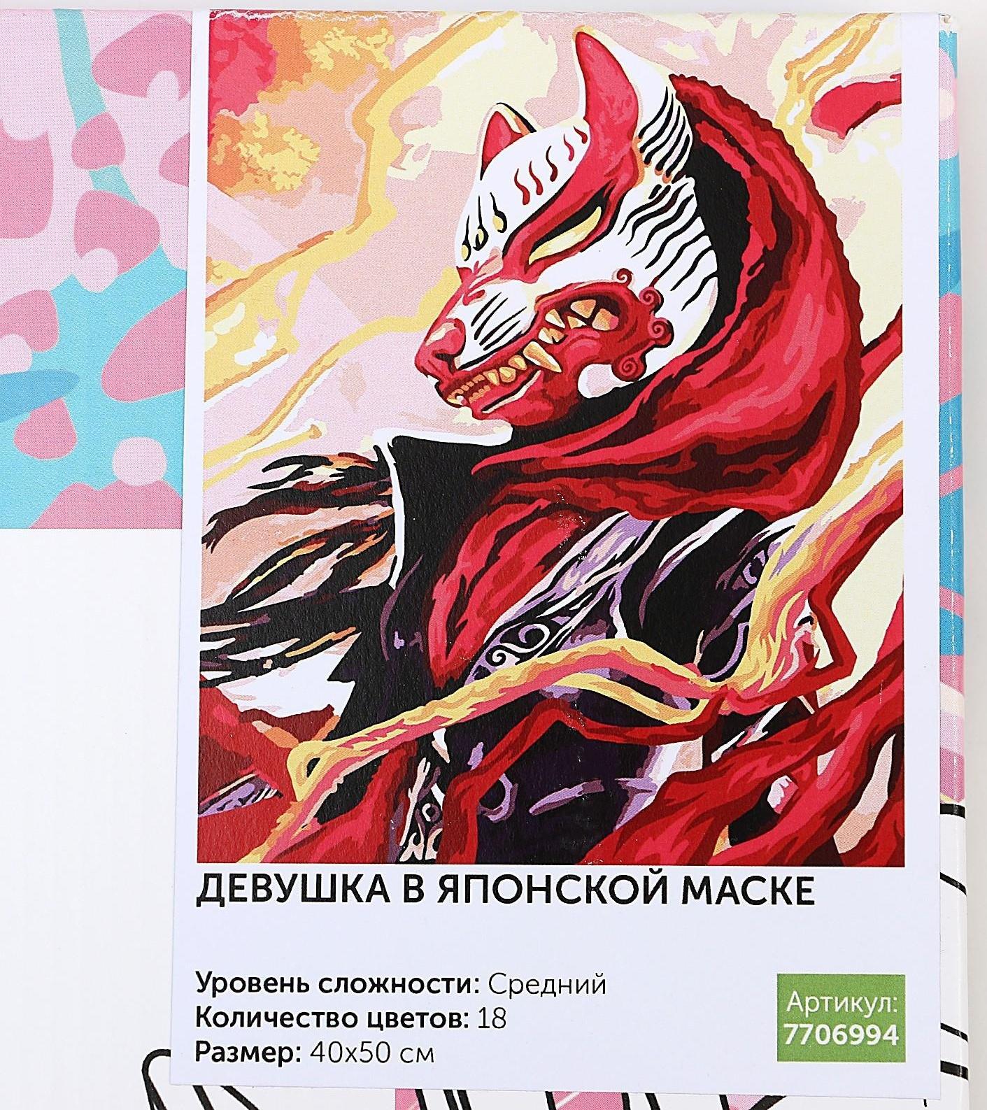 Картина по номерам на холсте с подрамником «Девушка в японской маске» 40х50 см