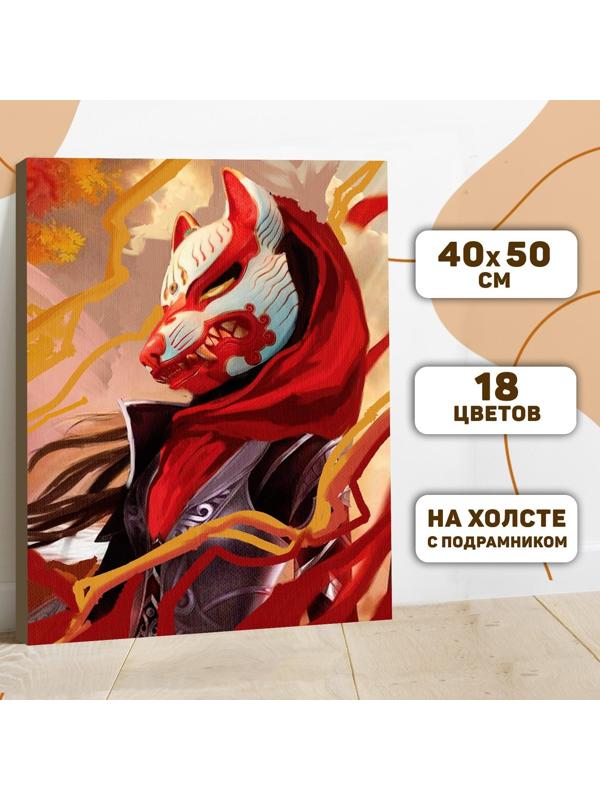 Картина по номерам на холсте с подрамником «Девушка в японской маске» 40х50 см