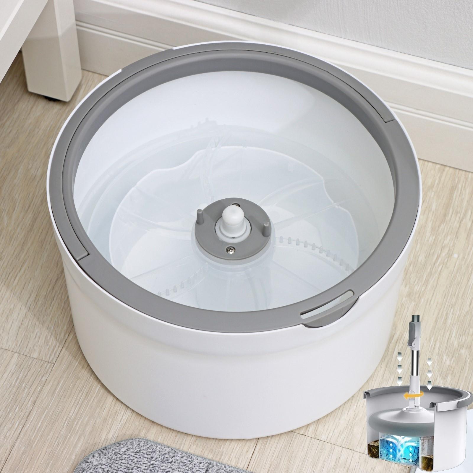 Швабра с отжимом и ведро с подачей воды Raccoon, 31×31×18 см, квадратная швабра 21×21×134 см, 2 насадки из микрофибры, цвет серый