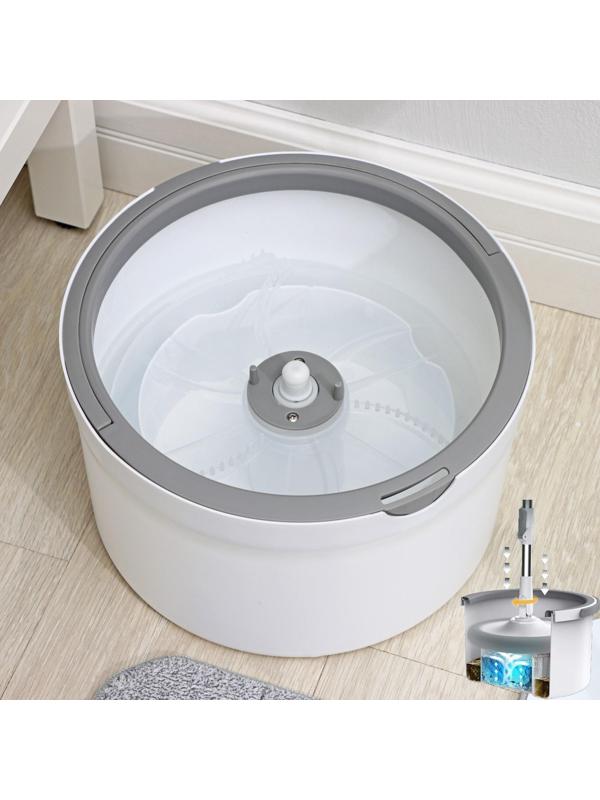 Швабра с отжимом и ведро с подачей воды Raccoon, 31×31×18 см, квадратная швабра 21×21×134 см, 2 насадки из микрофибры, цвет серый