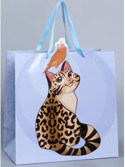Пакет подарочный «Кот», 30 × 30 × 15 см