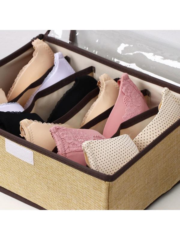 Органайзер для хранения белья с прозрачной крышкой Доляна «Тео», 6 отделений, 32×23×12 см, цвет бежево-коричневый