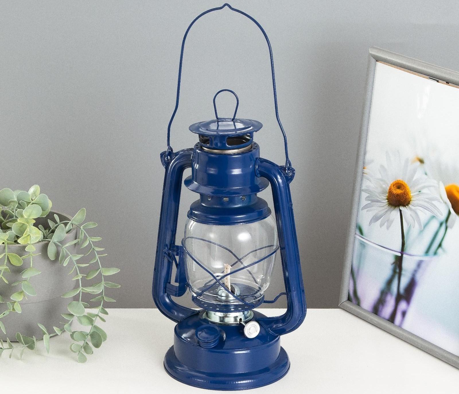 Керосиновая лампа декоративная синий 14х18х27,5 см