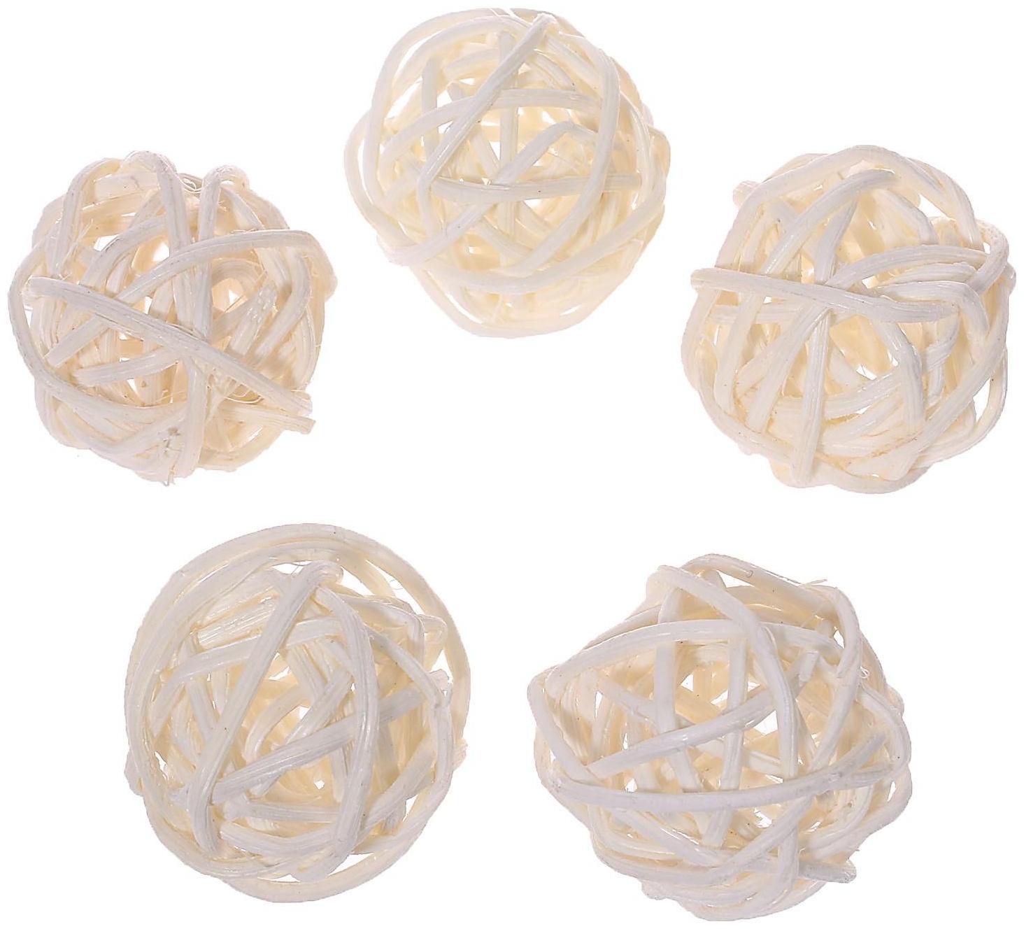 Шар декоративный из лианы, набор 5 шт., размер 1 шт. — 3 см, цвет белый