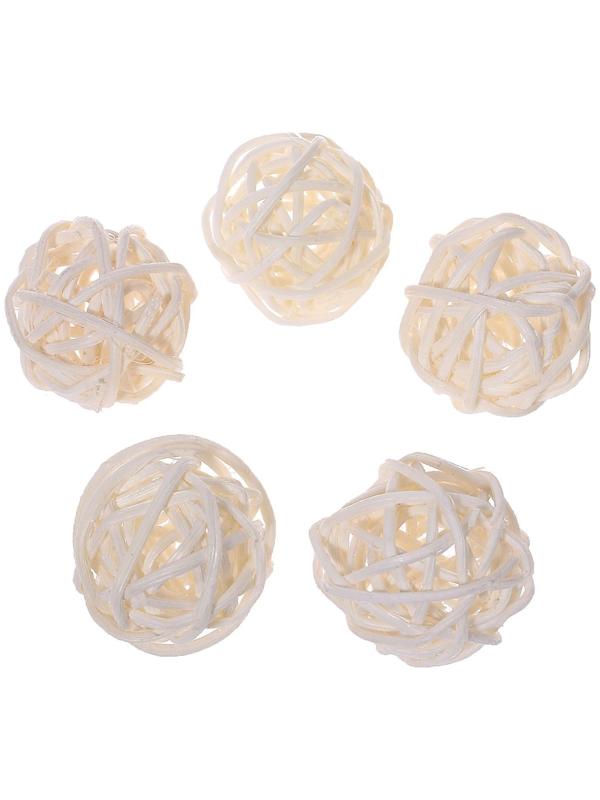 Шар декоративный из лианы, набор 5 шт., размер 1 шт. — 3 см, цвет белый