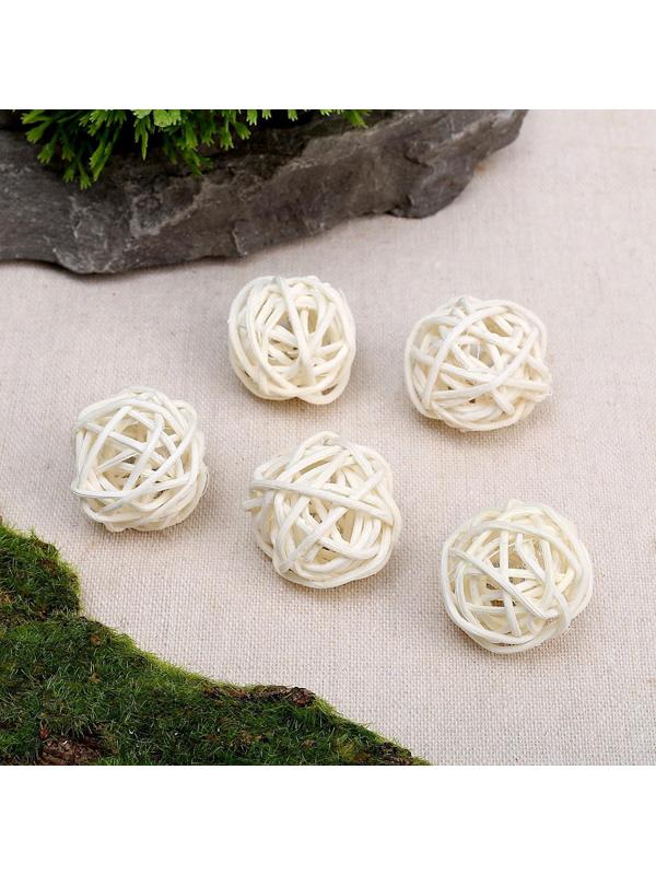 Шар декоративный из лианы, набор 5 шт., размер 1 шт. — 3 см, цвет белый