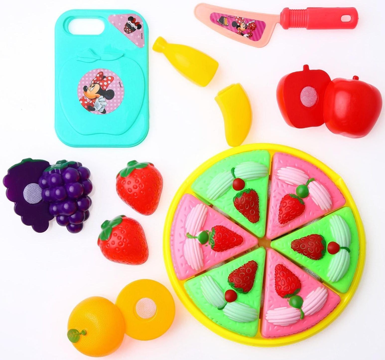 Игровой набор «Чаепитие», Минни Маус, тортик и фрукты на липучках