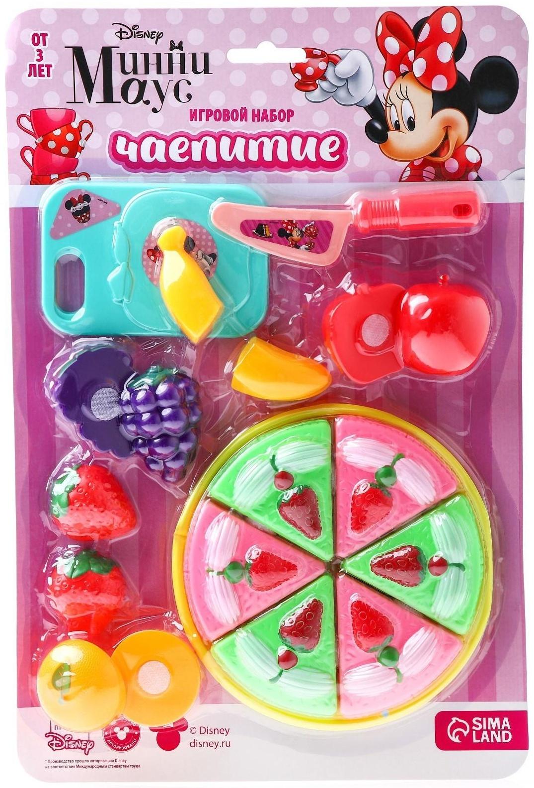 Игровой набор «Чаепитие», Минни Маус, тортик и фрукты на липучках