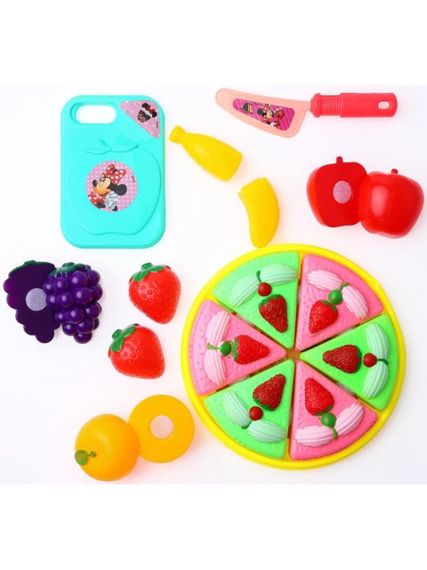 Игровой набор «Чаепитие», Минни Маус, тортик и фрукты на липучках