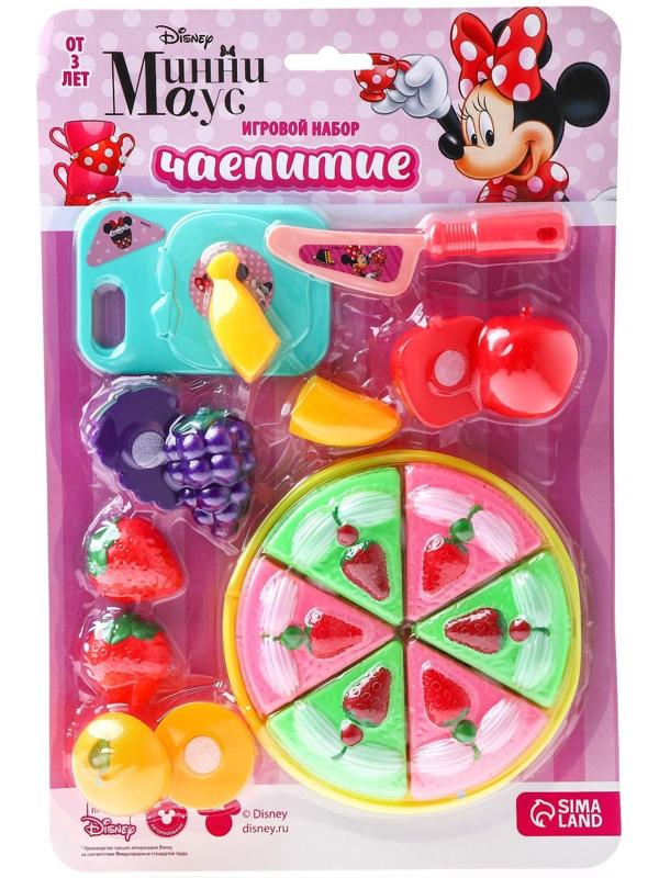 Игровой набор «Чаепитие», Минни Маус, тортик и фрукты на липучках