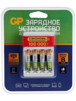 Зарядное устройство GP для AA/AAA + 4 аккумулятора AAA 750 мАч