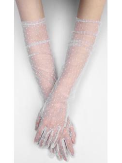 Карнавальные перчатки, цвет белый в горох, длинные