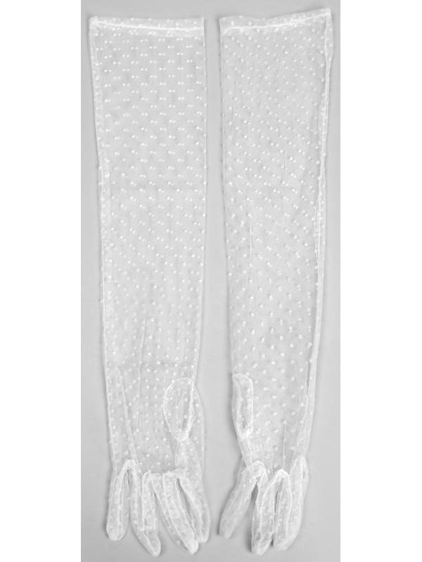 Карнавальные перчатки, цвет белый в горох, длинные