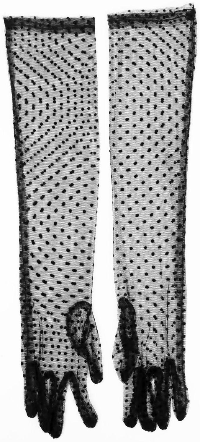Карнавальные перчатки, цвет черный в горох, длинные