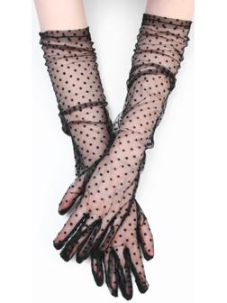 Карнавальные перчатки, цвет черный в горох, длинные