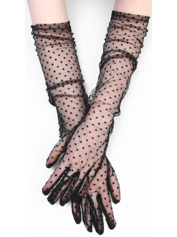 Карнавальные перчатки, цвет черный в горох, длинные