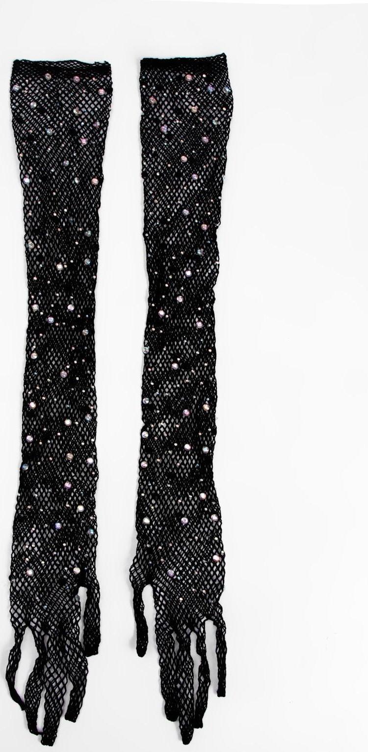 Карнавальные перчатки, цвет черный со стразами, длинные