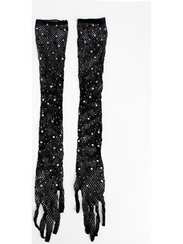 Карнавальные перчатки, цвет черный со стразами, длинные