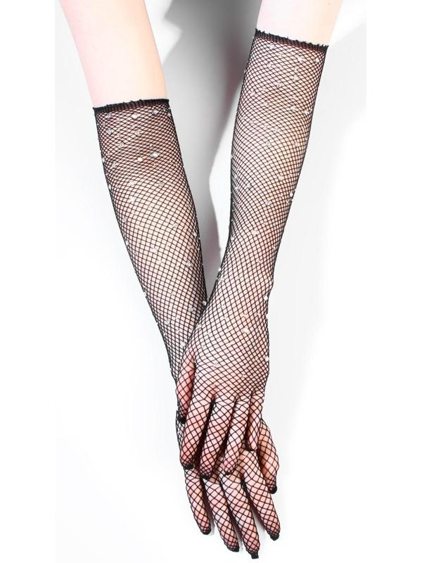 Карнавальные перчатки, цвет черный со стразами, длинные