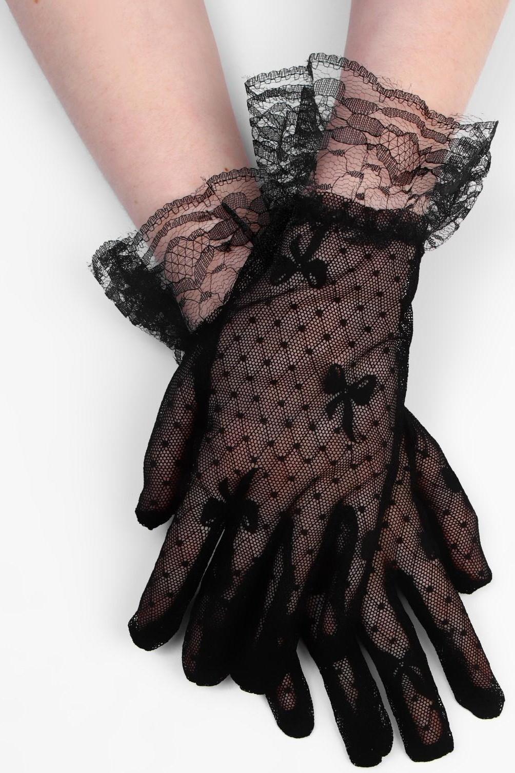 Карнавальные перчатки кружево, цвет черный, короткие