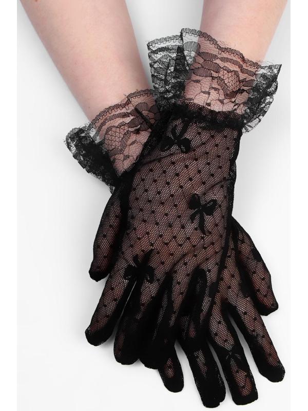 Карнавальные перчатки кружево, цвет черный, короткие