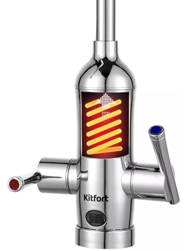 Водонагреватель Kitfort КТ-4030, проточный, 3300 Вт, 6 л/мин, серебристый