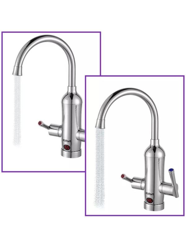 Водонагреватель Kitfort КТ-4030, проточный, 3300 Вт, 6 л/мин, серебристый