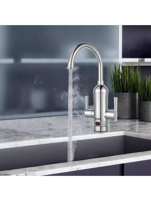 Водонагреватель Kitfort КТ-4030, проточный, 3300 Вт, 6 л/мин, серебристый